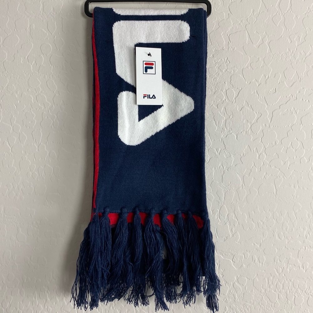 FILA Reversible Oversized Scarf With Fringe Blue Red White NWT